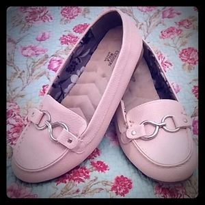 Pale pink Cushion Walk by Avon loafers.